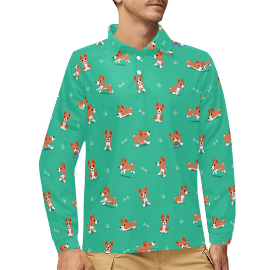 Basenji Pattern Print Design 02 Long Sleeve Polo Shirt For Men's