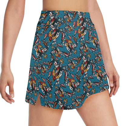 Sea Turtle Tribal Colorful Hand Drawn 17" Golf & Pickleball Skort with Pockets