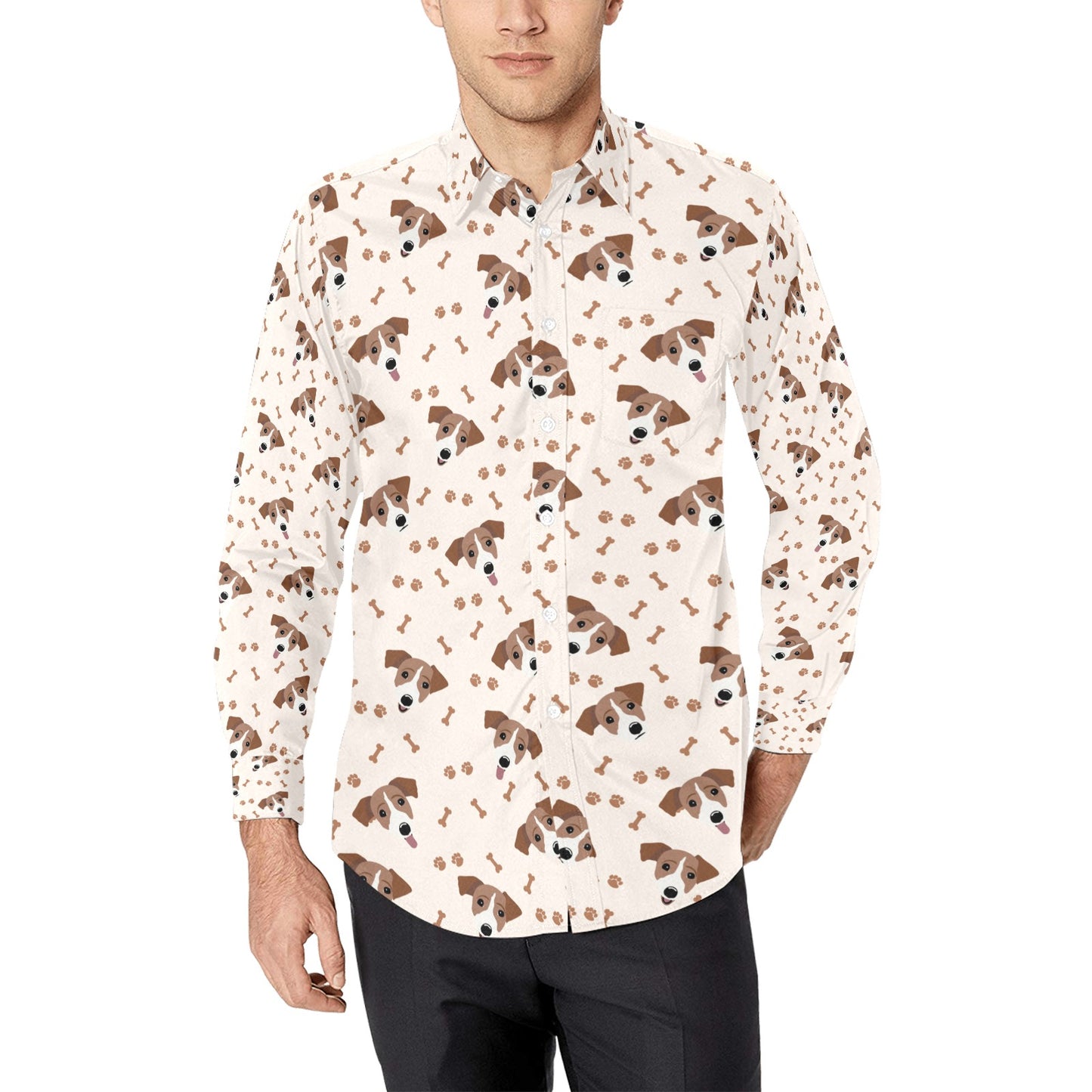 Russell Terriers Paw Print Design LKS303 Men's Long Sleeve Dress Shirt