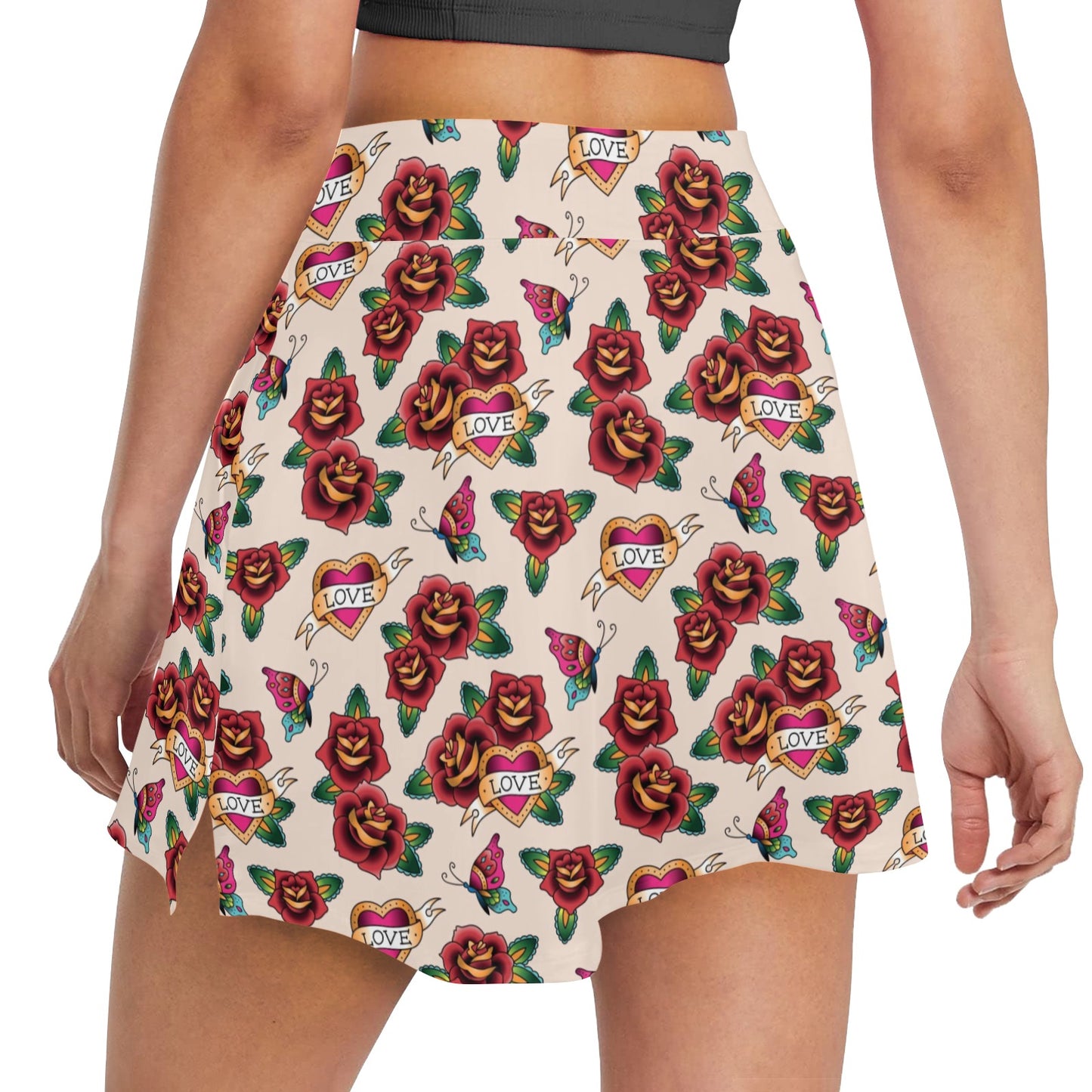 Tattoo Rose Print Design LKS302 17" Golf & Pickleball Skort with Pockets