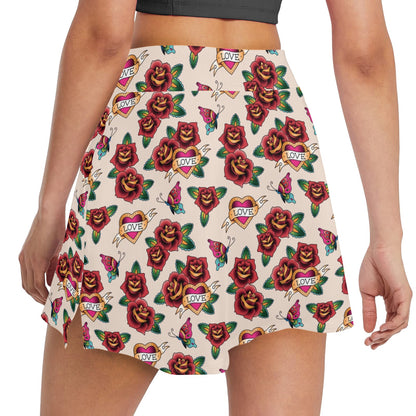 Tattoo Rose Print Design LKS302 17" Golf & Pickleball Skort with Pockets