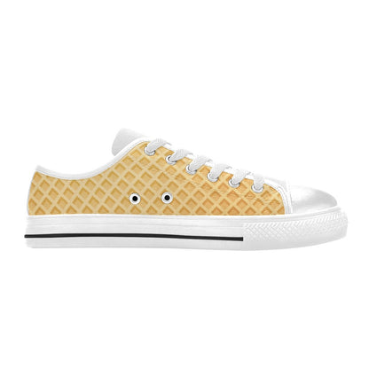 Waffle Texture Print Design LKS302 Women's White Low Top Shoes