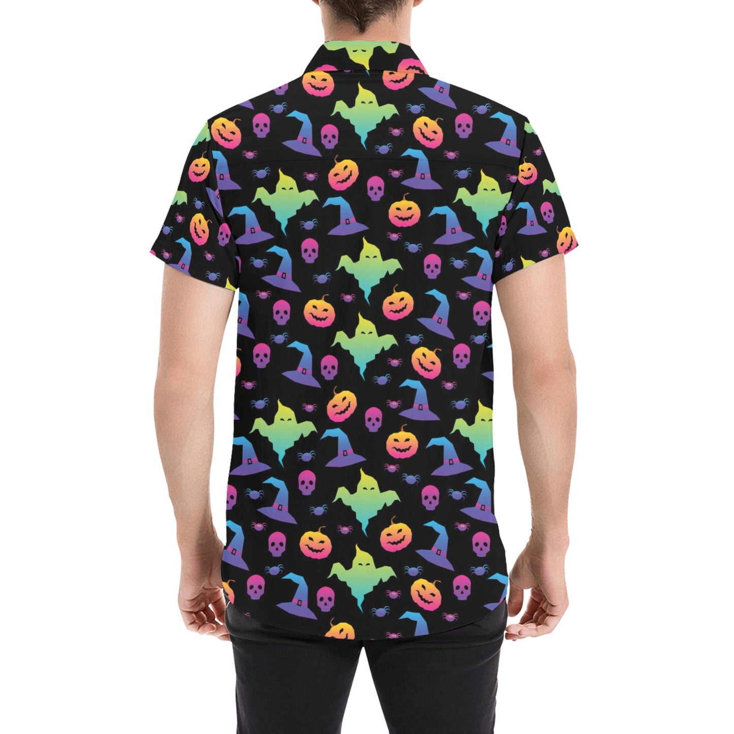 Halloween Print Design LKS404 Men Short Sleeve Button Up Shirt