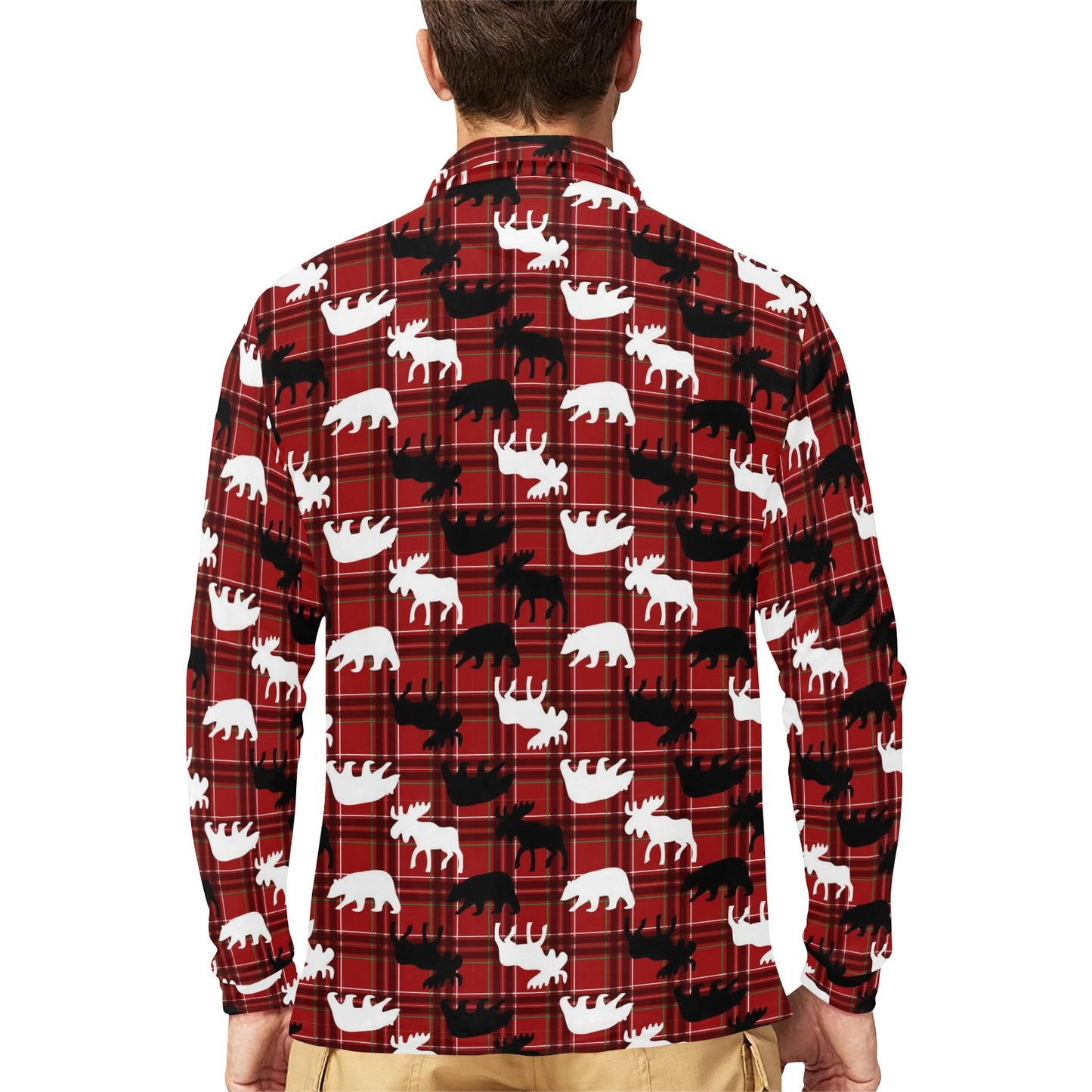 Moose Print Design LKS401 Long Sleeve Polo Shirt For Men's