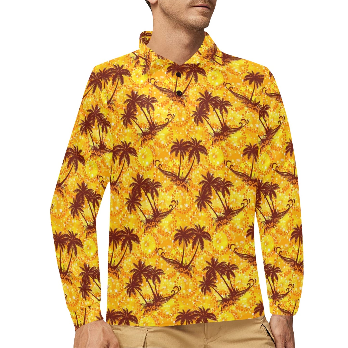 Palm Tree Pattern Print Design PT012 Long Sleeve Polo Shirt For Men's
