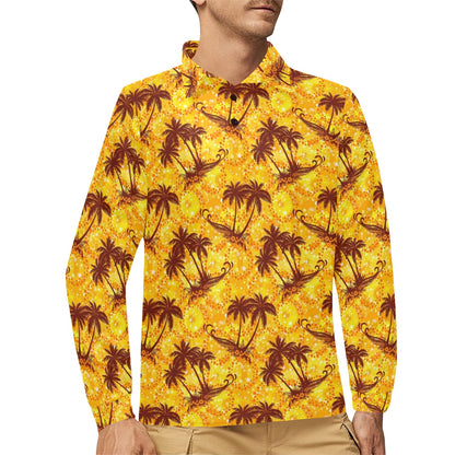 Palm Tree Pattern Print Design PT012 Long Sleeve Polo Shirt For Men's