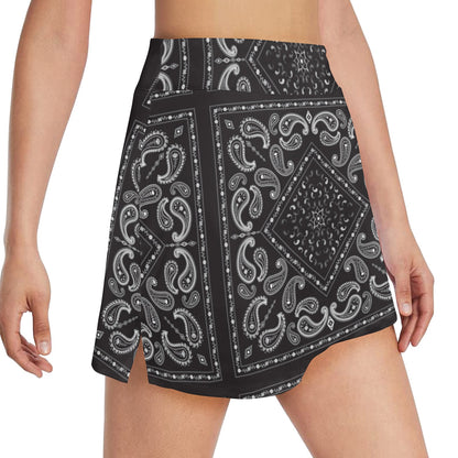Bandana Black White Print Design LKS302 17" Golf & Pickleball Skort with Pockets