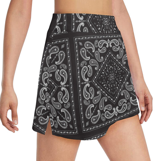 Bandana Black White Print Design LKS302 17" Golf & Pickleball Skort with Pockets