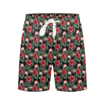 Flower Hawaiian Red Hibiscus Design Print Men's Swim Trunks Beach Shorts