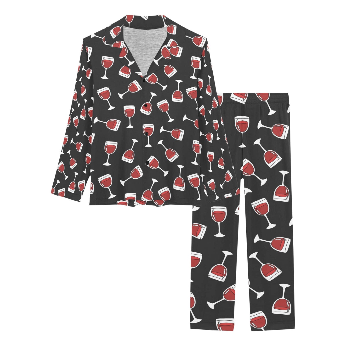 Wine Glass Print Design LKS303 Women's Long Pajama Set