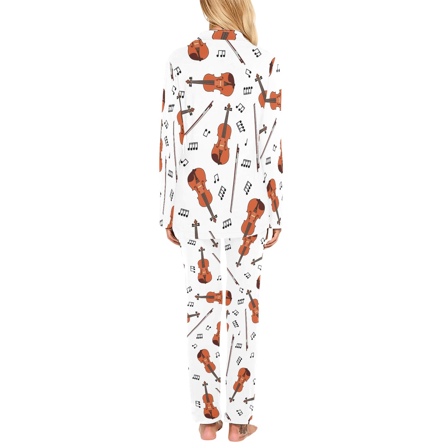 Violin Pattern Print Design 02 Women's Long Pajama Set