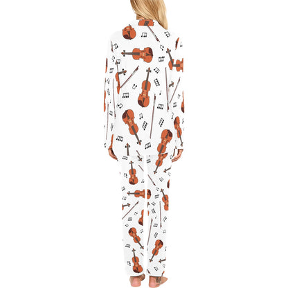 Violin Pattern Print Design 02 Women's Long Pajama Set