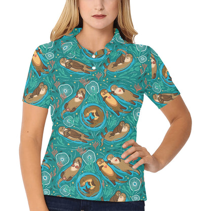 Sea Otter Pattern Print Design 01 Women's Polo Shirt