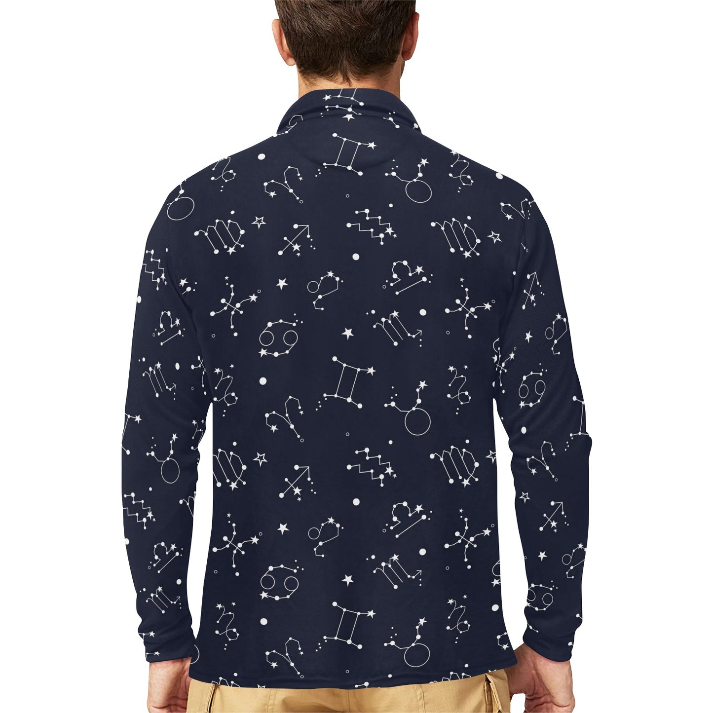 Constellation Pattern Print Design 05 Long Sleeve Polo Shirt For Men's