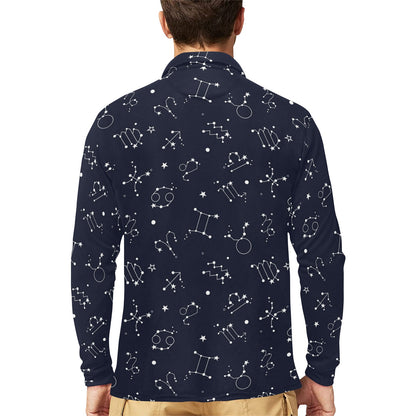 Constellation Pattern Print Design 05 Long Sleeve Polo Shirt For Men's