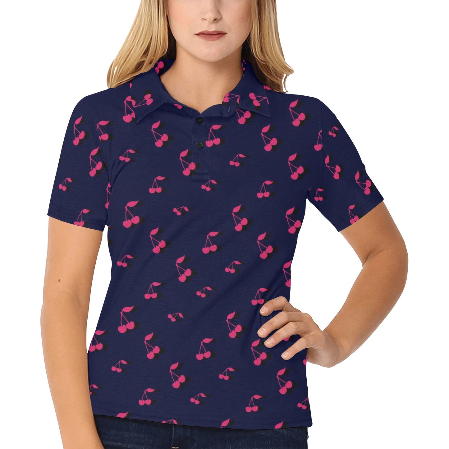 Cherry Pattern Print Design 02 Women's Polo Shirt