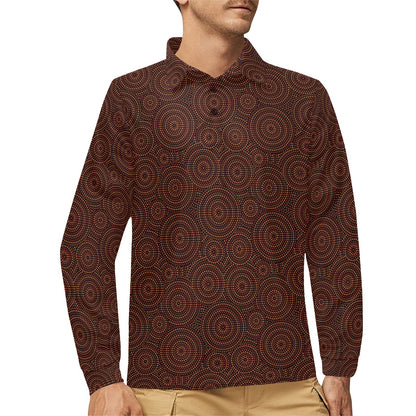 Aboriginal Pattern Print Design 02 Long Sleeve Polo Shirt For Men's