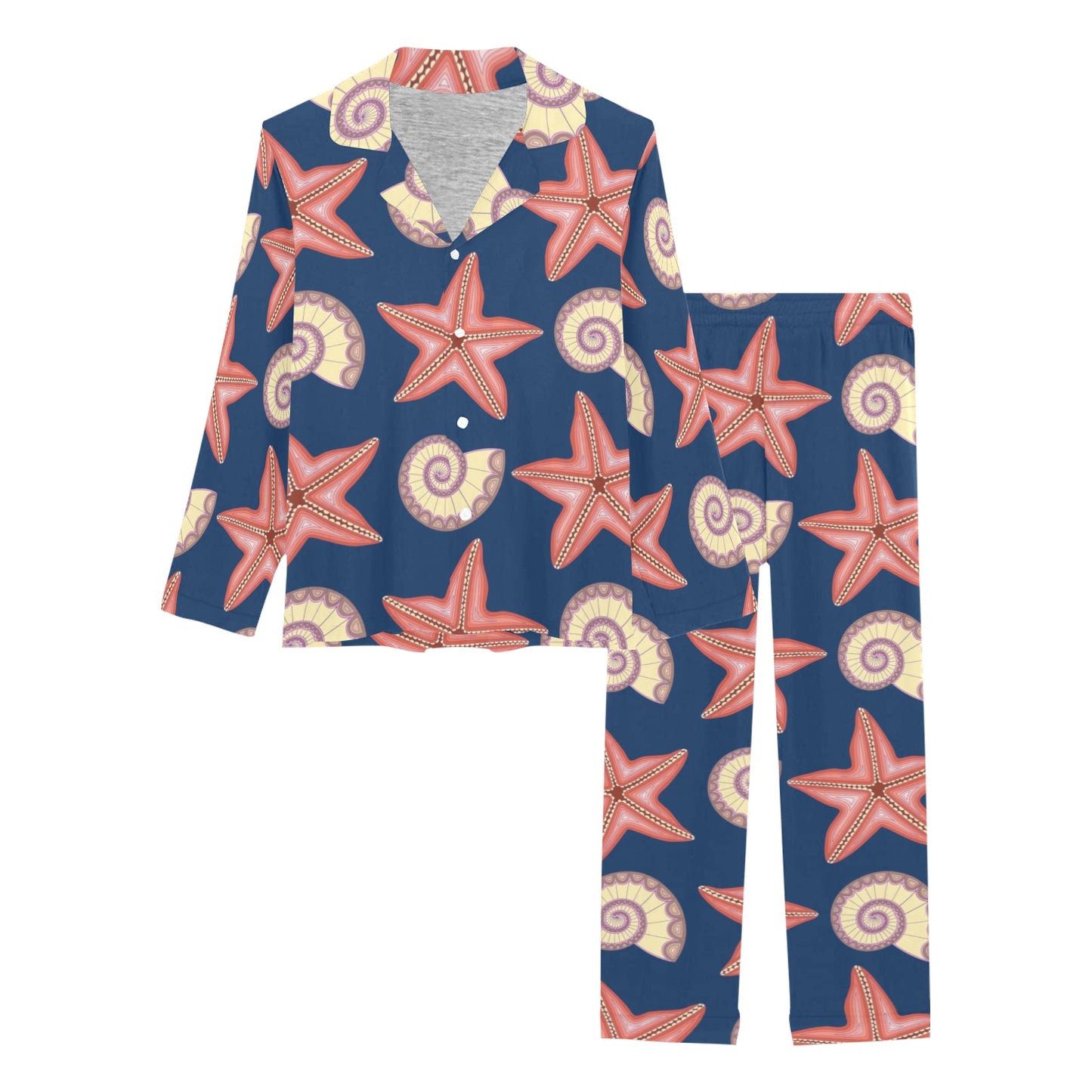 Starfish Pattern Print Design 03 Women's Long Pajama Set
