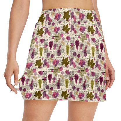 Wine Style Design Print 17" Golf & Pickleball Skort with Pockets