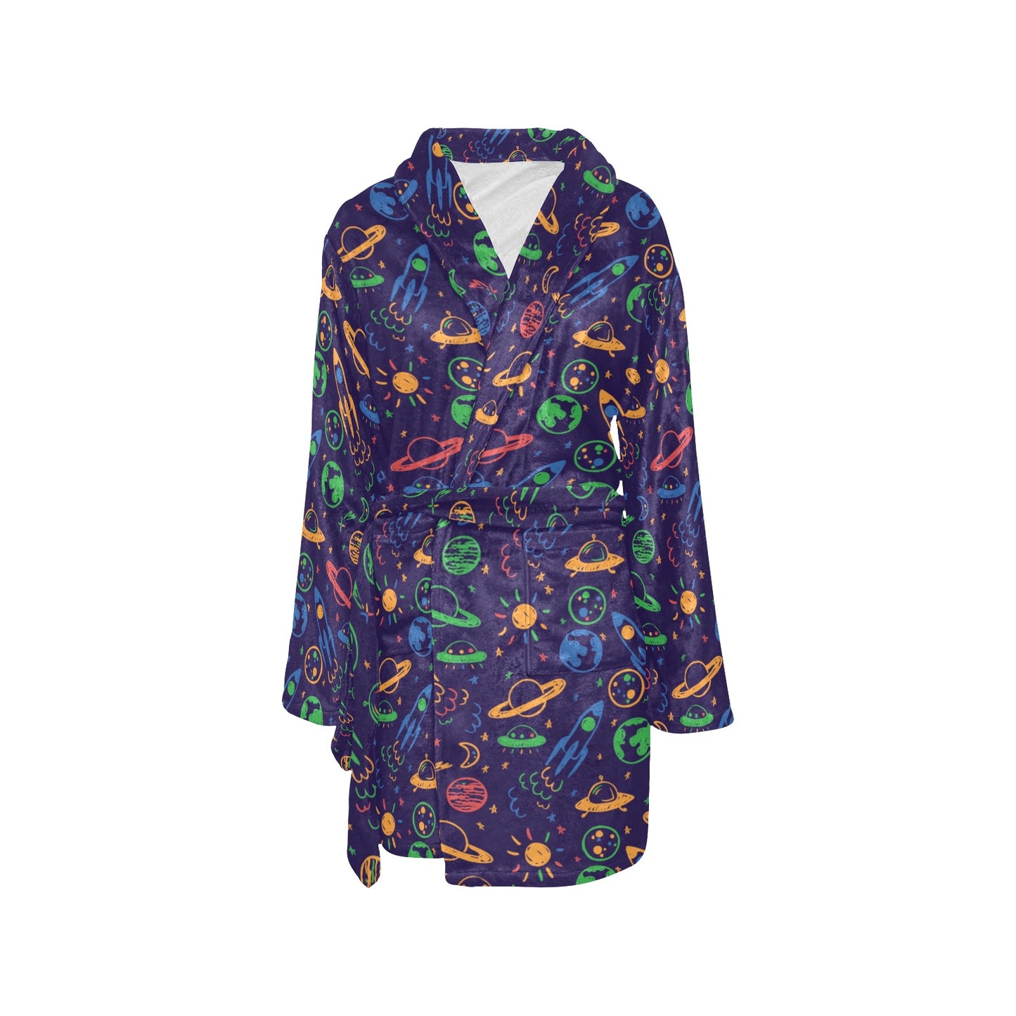 UFO Space Rocket Print Design LKS302 Women's Fleece Robe