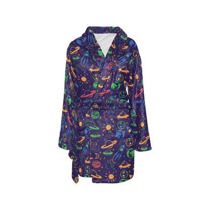 UFO Space Rocket Print Design LKS302 Women's Fleece Robe