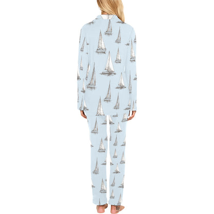 Sailing Ships Pattern Print Design A01 Women's Long Pajama Set