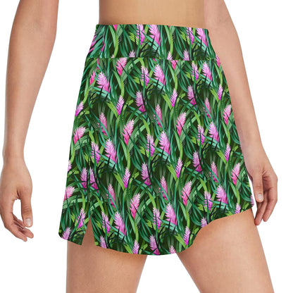 Tropical Folower Pink Heliconia Print 17" Golf & Pickleball Skort with Pockets
