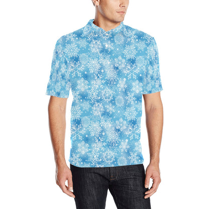 Snowflake Blue Print Design LKS301 Men Polo Shirt