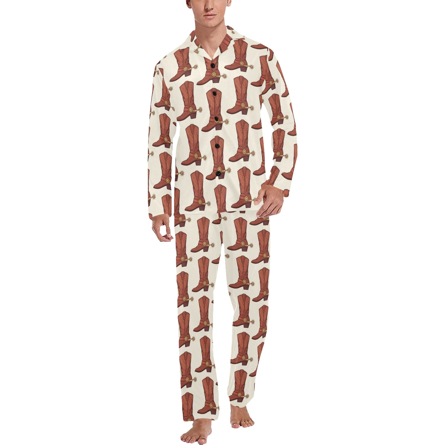 Cowboy Pattern Print Design 06 Men's Long Pajama Set