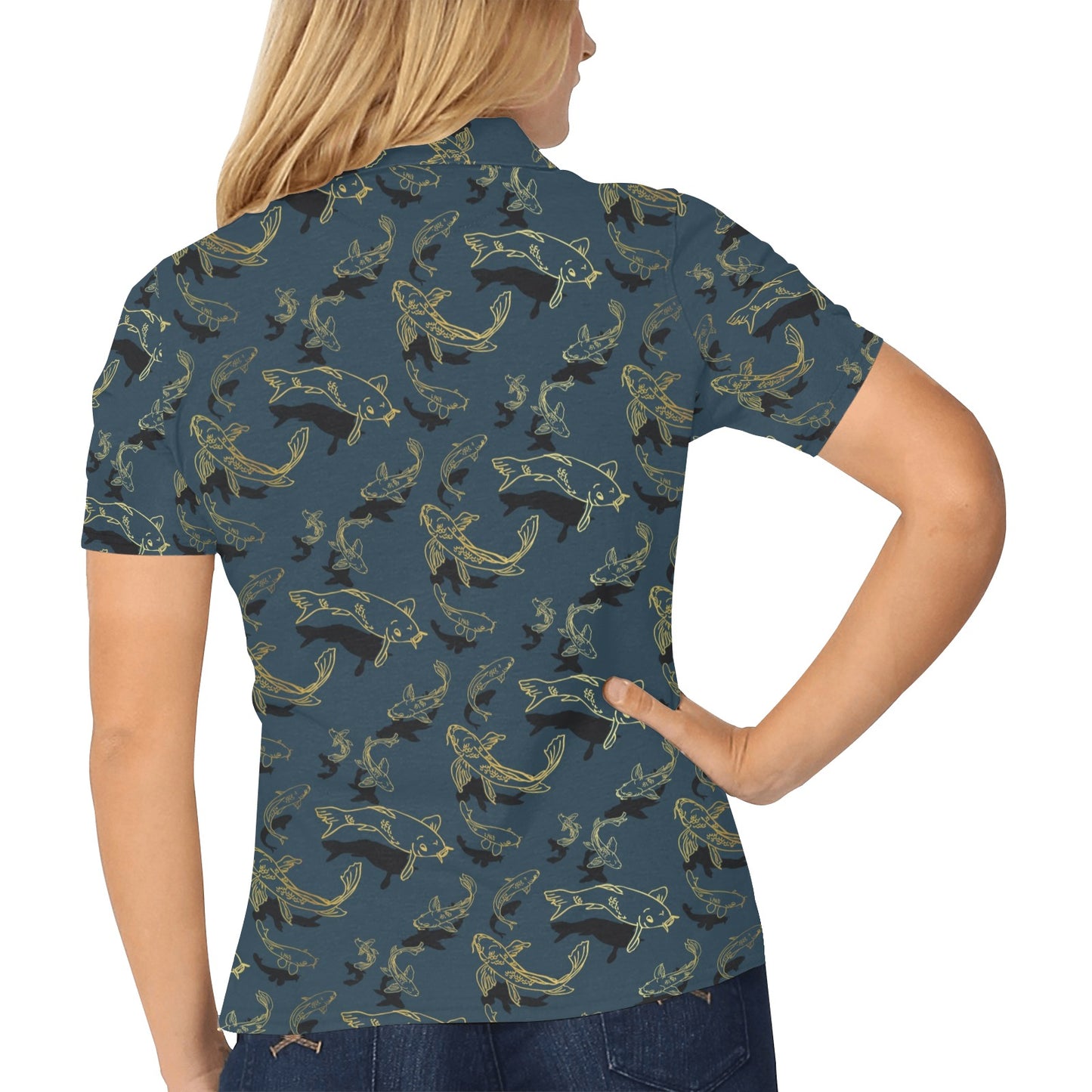Koi Carp Gold Design Themed Print Women's Polo Shirt