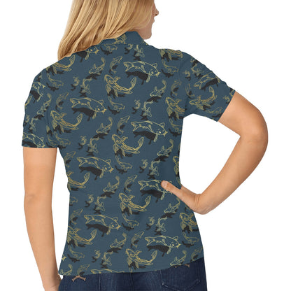 Koi Carp Gold Design Themed Print Women's Polo Shirt