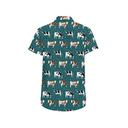 Cattle Print Design LKS404 Men Short Sleeve Button Up Shirt