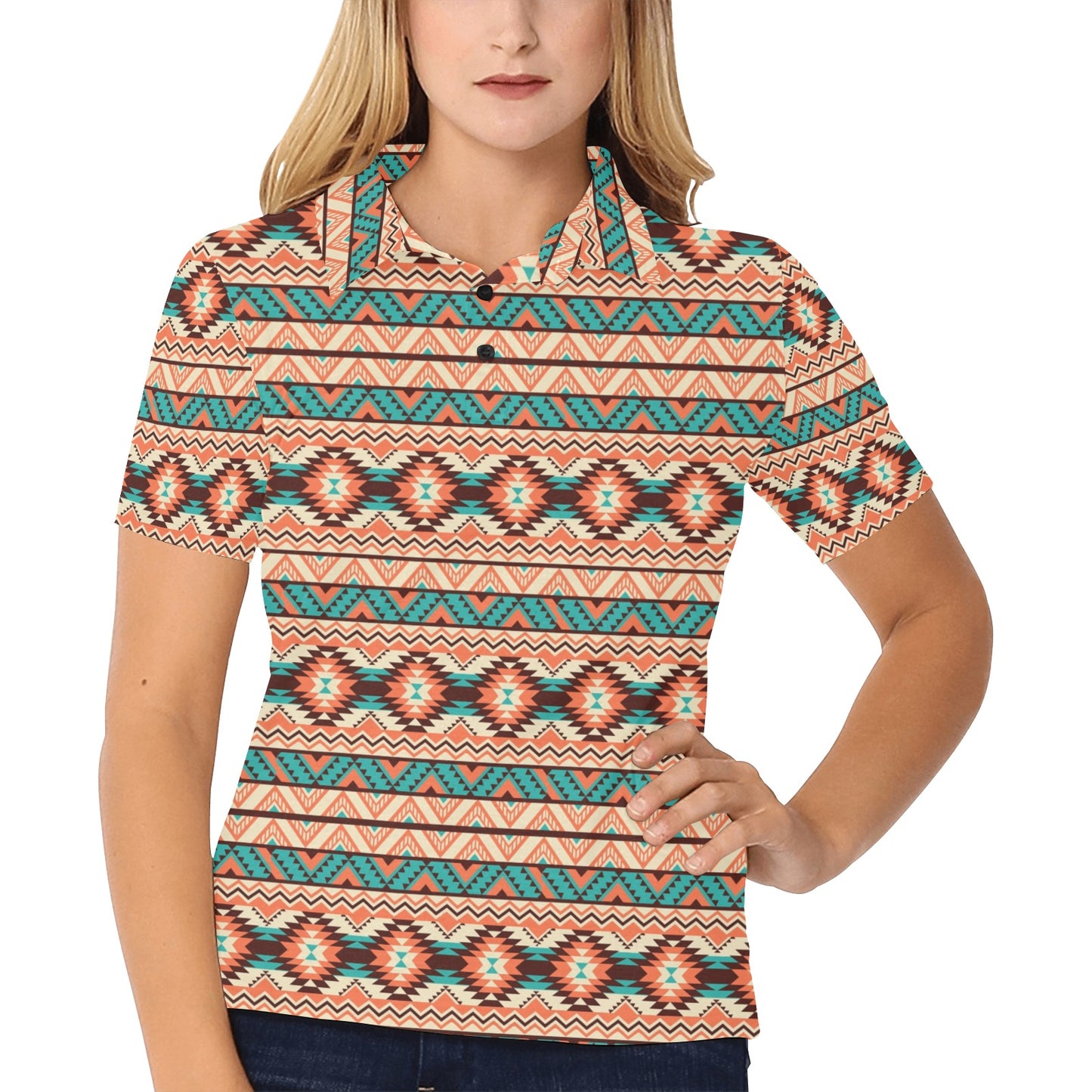 Navajo Western Style Print Pattern Women's Polo Shirt