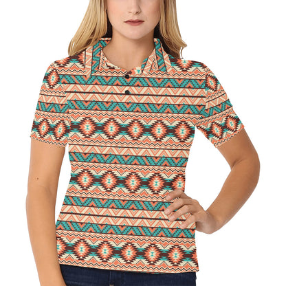 Navajo Western Style Print Pattern Women's Polo Shirt