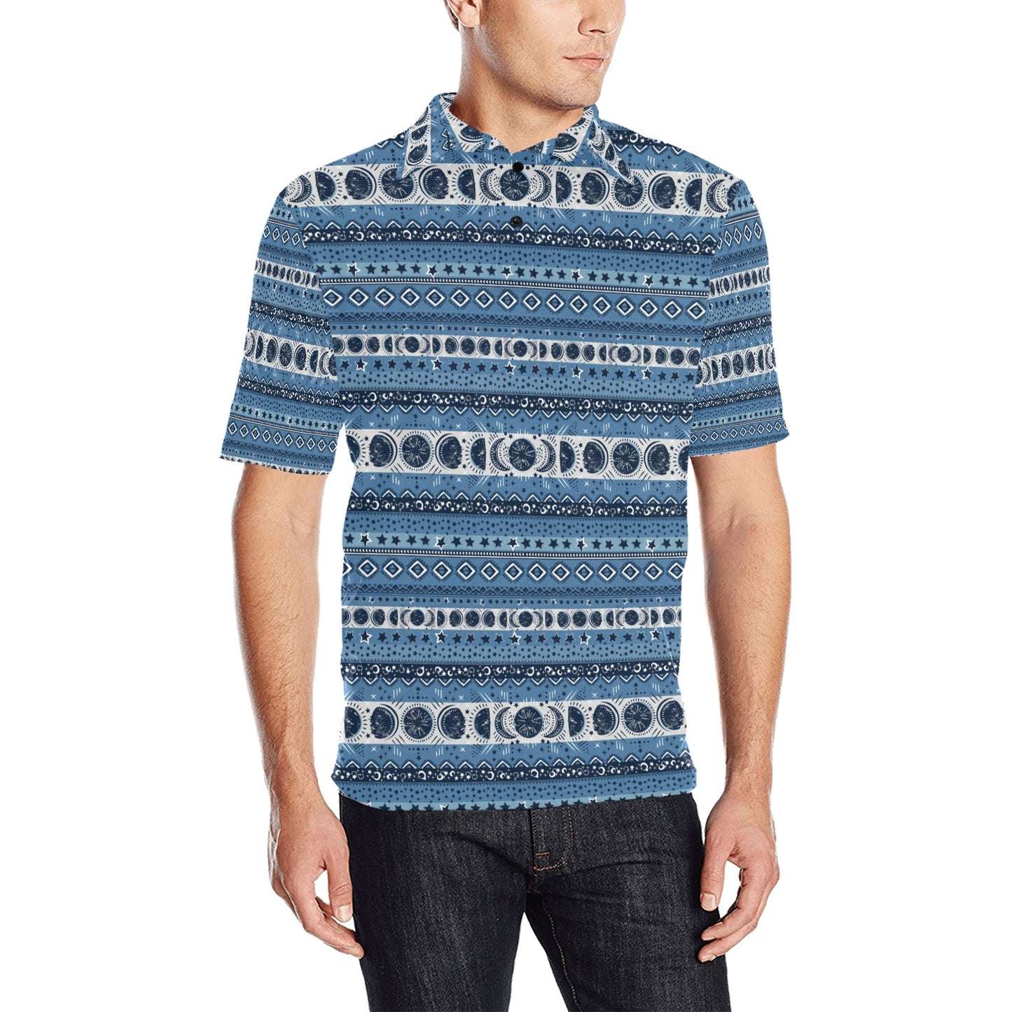 Sun Moon Pattern Print Design LKS306 Men Polo Shirt