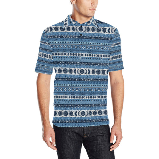 Sun Moon Pattern Print Design LKS306 Men Polo Shirt