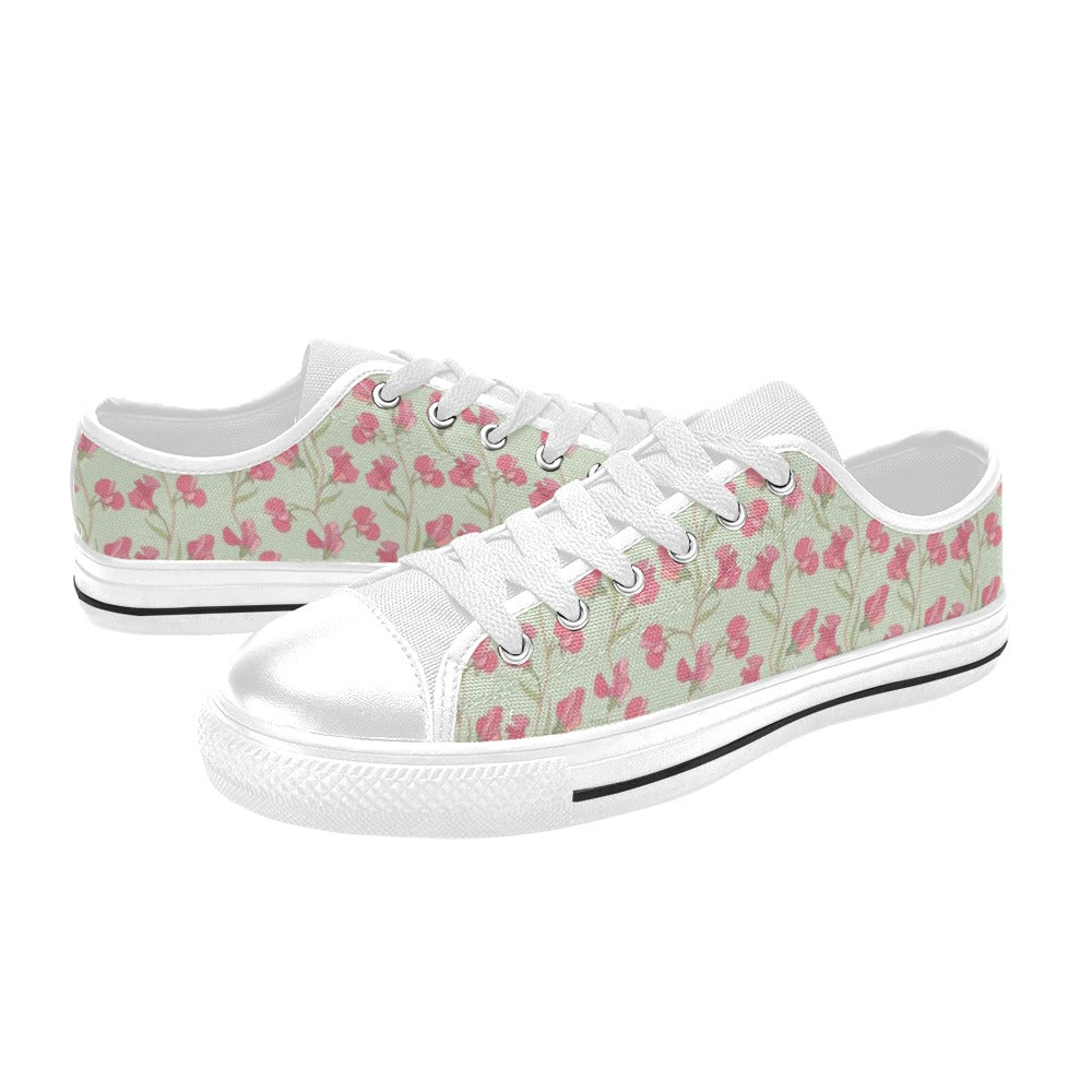 Sweet Pea Print Design LKS301 Women's White Low Top Shoes