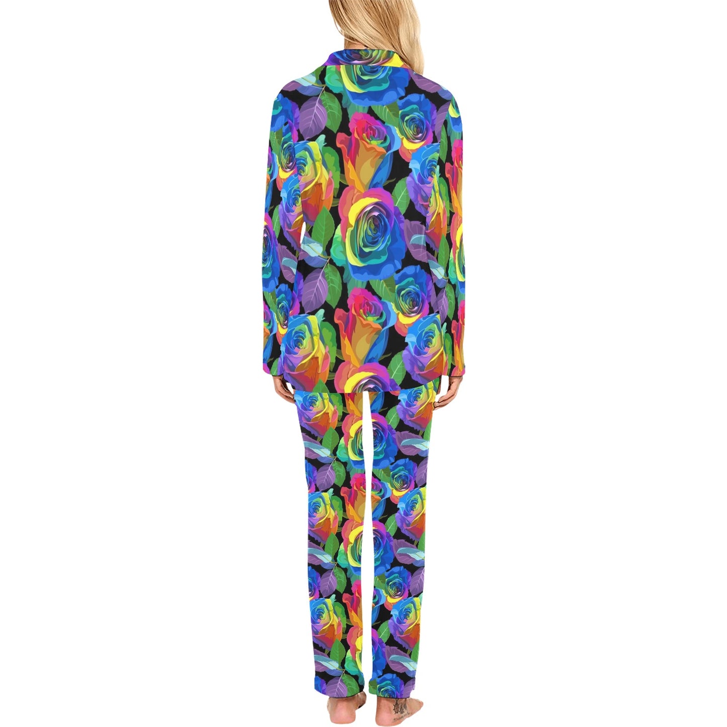 Rose Pattern Print Design RO02 Women's Long Pajama Set
