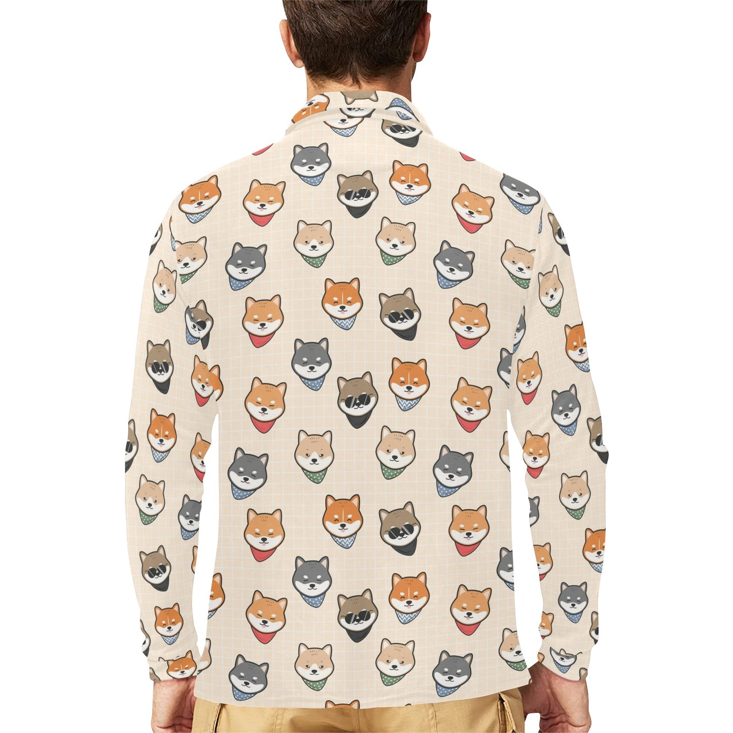 Shiba Inu Print Design LKS3010 Long Sleeve Polo Shirt For Men's