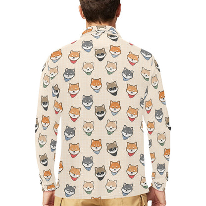 Shiba Inu Print Design LKS3010 Long Sleeve Polo Shirt For Men's