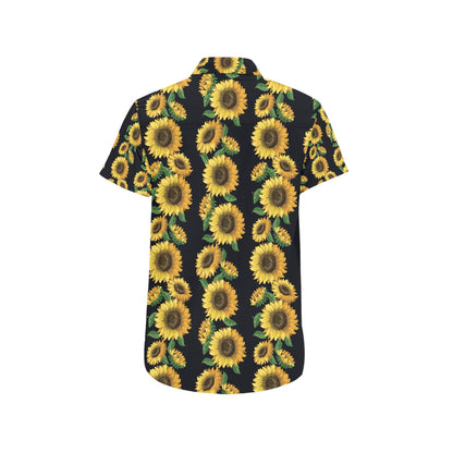 Sunflower Print Design LKS306 Men Short Sleeve Button Up Shirt