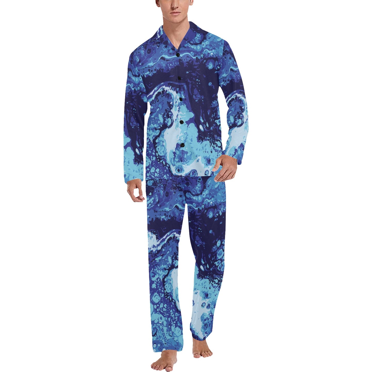 Ocean Liquid Pattern Print Design A03 Men's Long Pajama Set