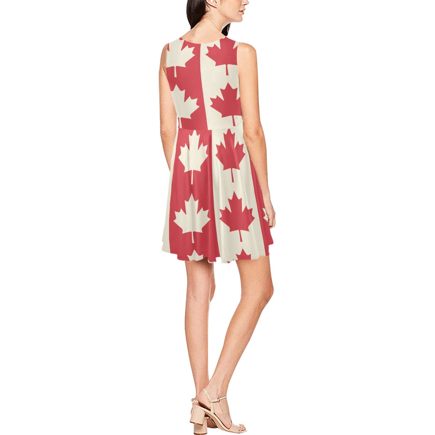 Maple Leaf Pattern Print Design 02 Sleeveless Dress