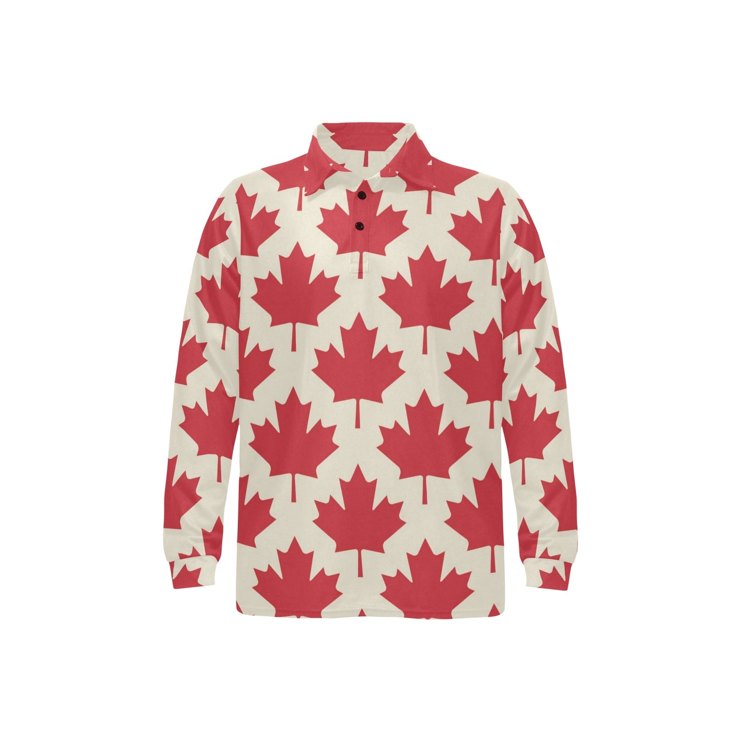 Maple Leaf Pattern Print Design 03 Long Sleeve Polo Shirt For Men's