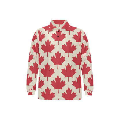 Maple Leaf Pattern Print Design 03 Long Sleeve Polo Shirt For Men's