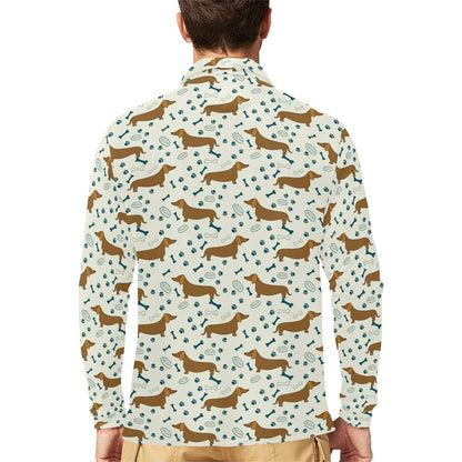 Dachshund Pattern Print Design 01 Long Sleeve Polo Shirt For Men's