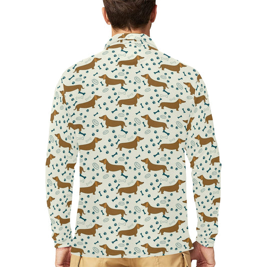 Dachshund Pattern Print Design 01 Long Sleeve Polo Shirt For Men's