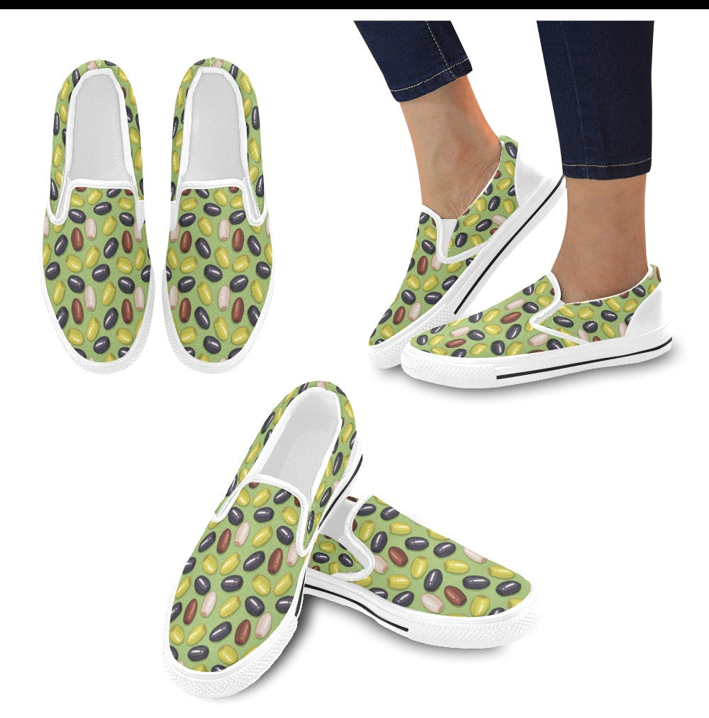 Olive Print Design LKS301 White Slip Ons Canvas Women's Shoes