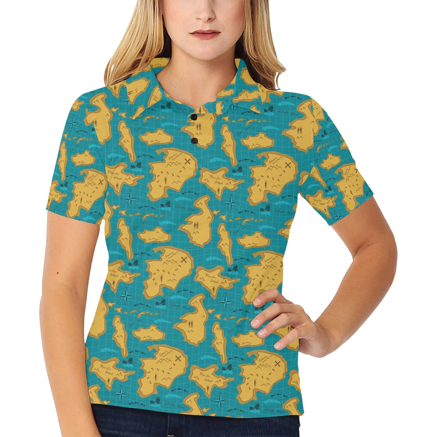 World Map Print Design LKS301 Women's Polo Shirt