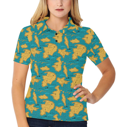 World Map Print Design LKS301 Women's Polo Shirt